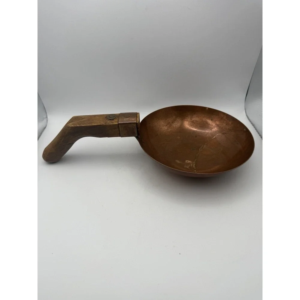 Vintage Copper Zabaglione Pan Wood Pistol Grip Handle Round Bottom 6.5